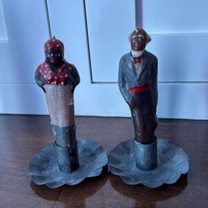 Primitive Black Americana Wax Candle Figurine Pair